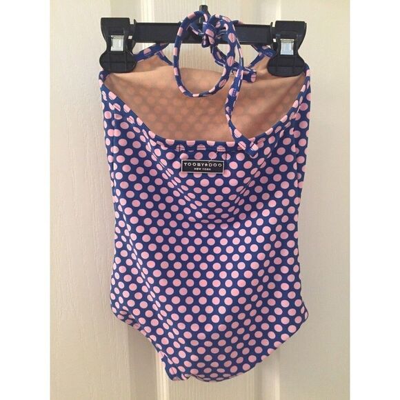 Toobydoo Halter Swimsuit One Piece Blue Pink Polka Dots Girls Size 1-2 Years - Picture 4 of 4